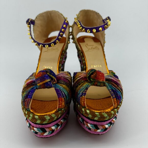Louboutin Spike Accent Printed Espadrilles - Size 39 - Picture 2 of 8